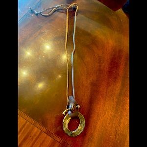 Mens leather and metal necklace